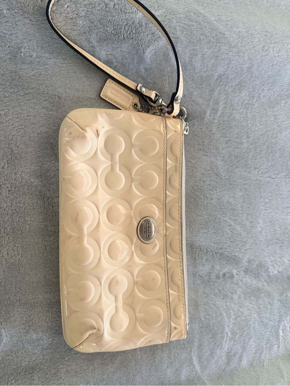 Coach Cream Patent Leather Wristlet Clutch